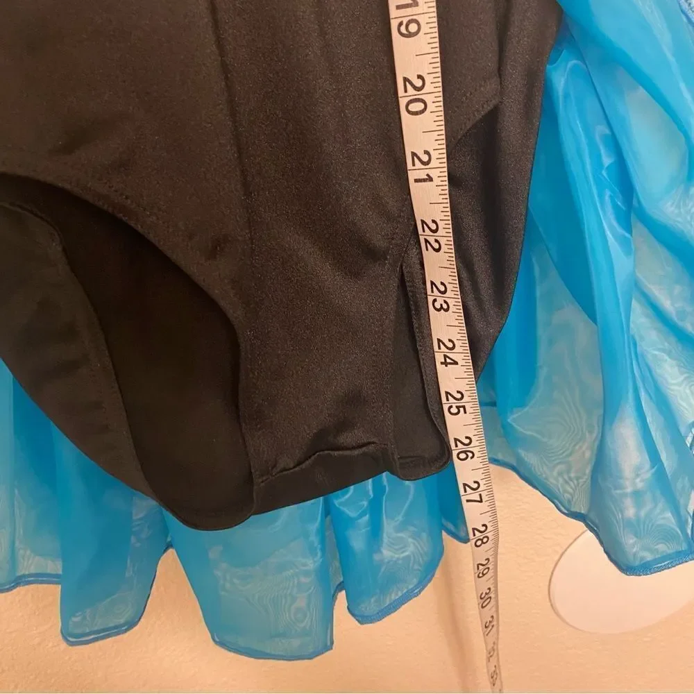 WEISSMAN Dance costume feather teal sequins sassy A Deeper Love 14471 LC child